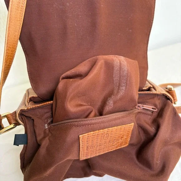 ETIENNE AIGNER vintage croc embossed cognac leather crossbody bag - Picture 10 of 16